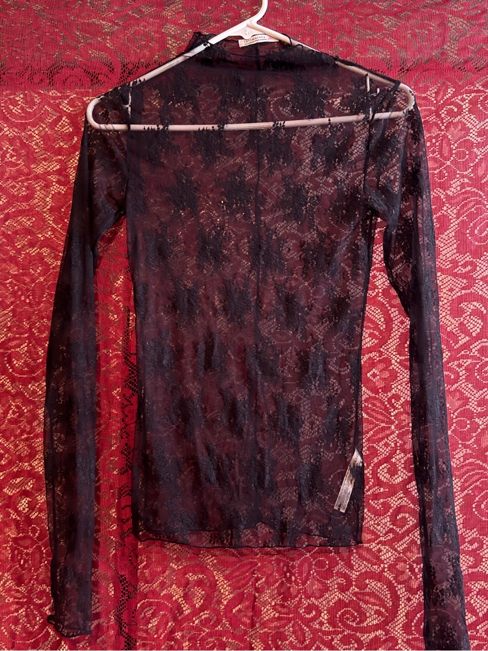 Intimately Free People Black Floral Lace Sheer Long Sleeve Top S